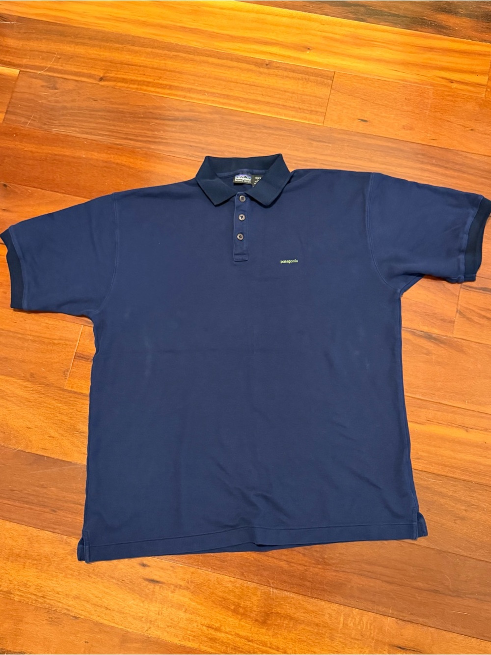 Patagonia Vintage 1999 Navy Blue Organic Cotton Polo Shirt Mens Large SS